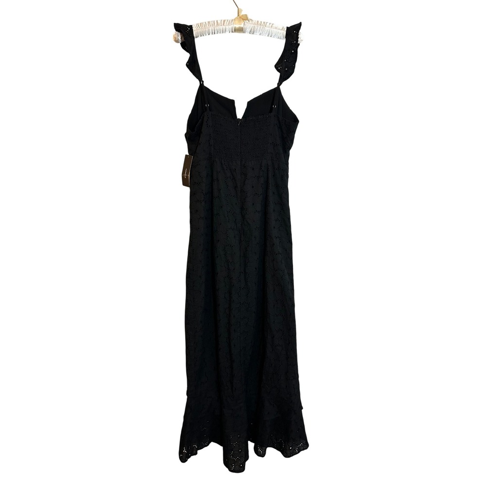 Lulus Eyelet High-Low Maxi Dress‎ Size M Black Ruffles Smocked Back Boho NEW - Picture 2 of 11